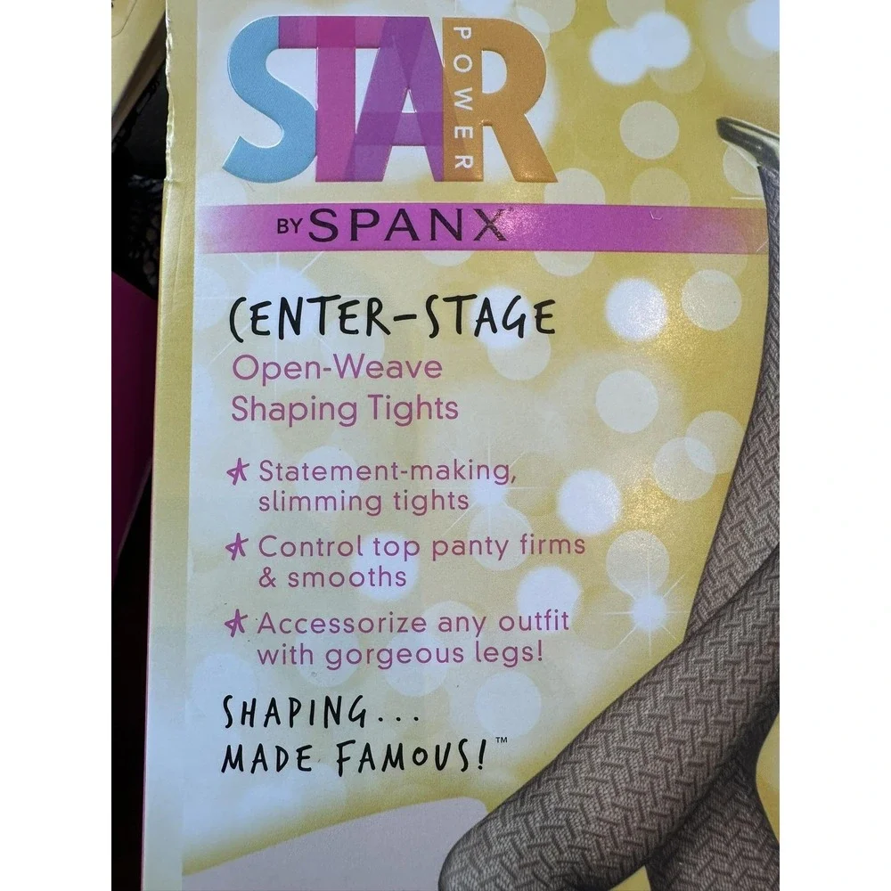 Spanx Star Power Center Stage Leggings Womens B Black Open Weave Shaping Hosiery